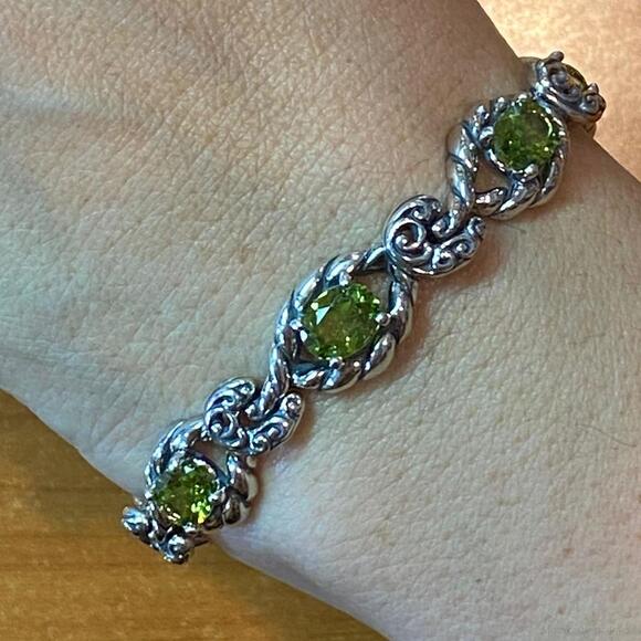 Carolyn Pollack Sterling Silver 6 Faceted Oval Peridot Link Bracelet For Women - Picture 1 of 10